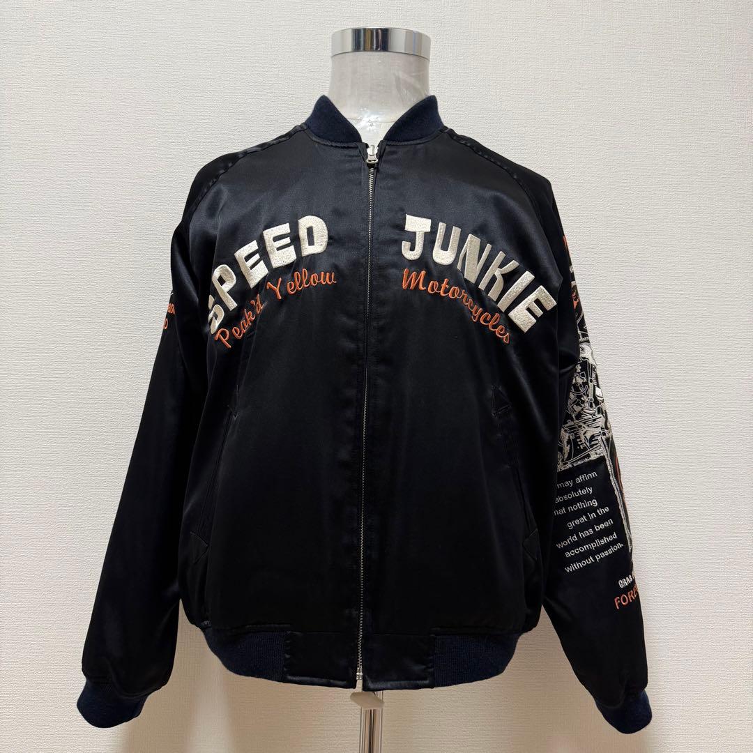 ピークドイエロー　スカジャン　リバーシブル　刺繍　SPEED JUNKIE　XL