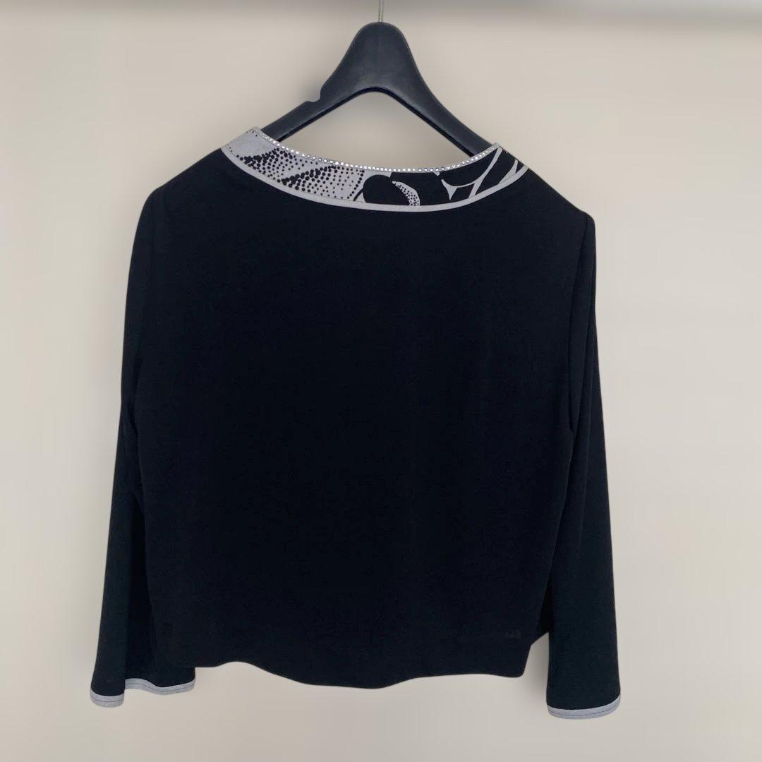【美品】レオナールLEONARD ノーカラージャケットワンピース　黒グレー　40