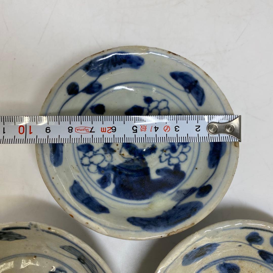 古染付　小皿3枚　直径9.6㎝　東さ7-1102①