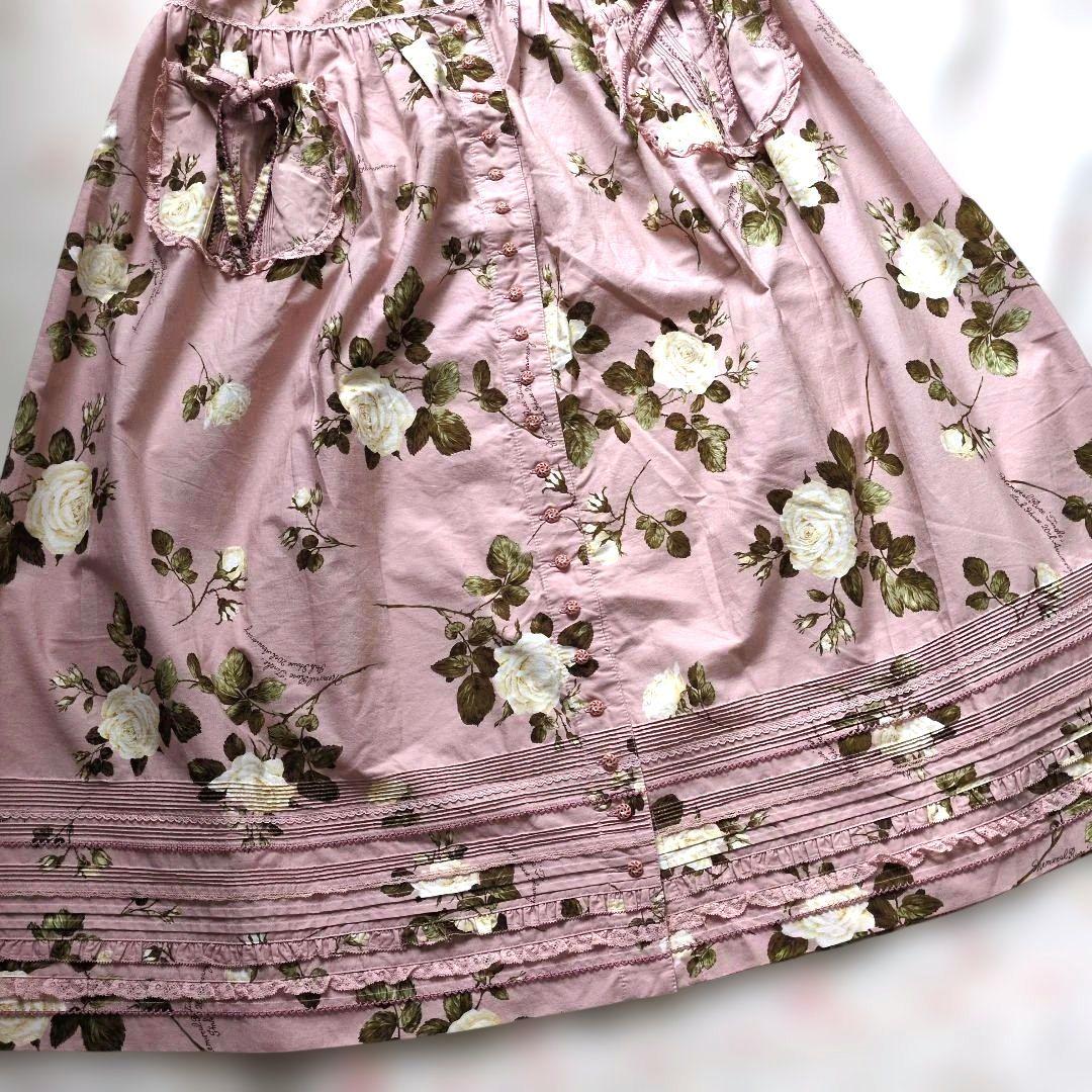新品 ピンクハウス♥ホワイトローズプリント吊りスカート
