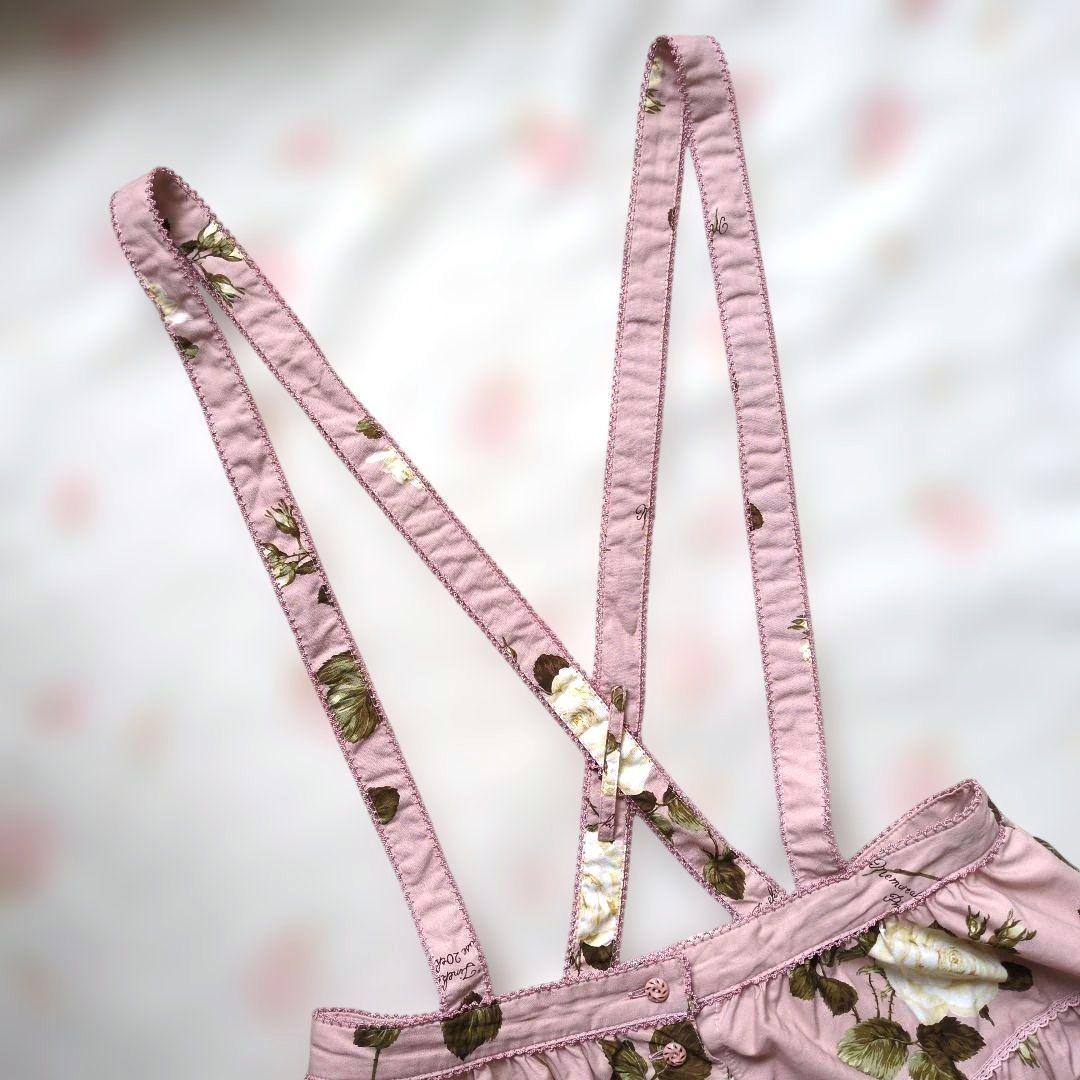 新品 ピンクハウス♥ホワイトローズプリント吊りスカート