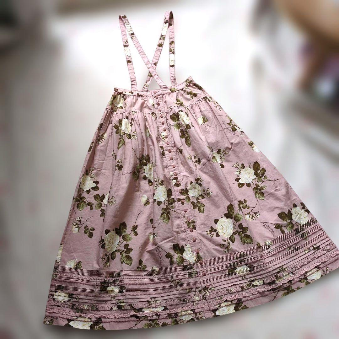 新品 ピンクハウス♥ホワイトローズプリント吊りスカート