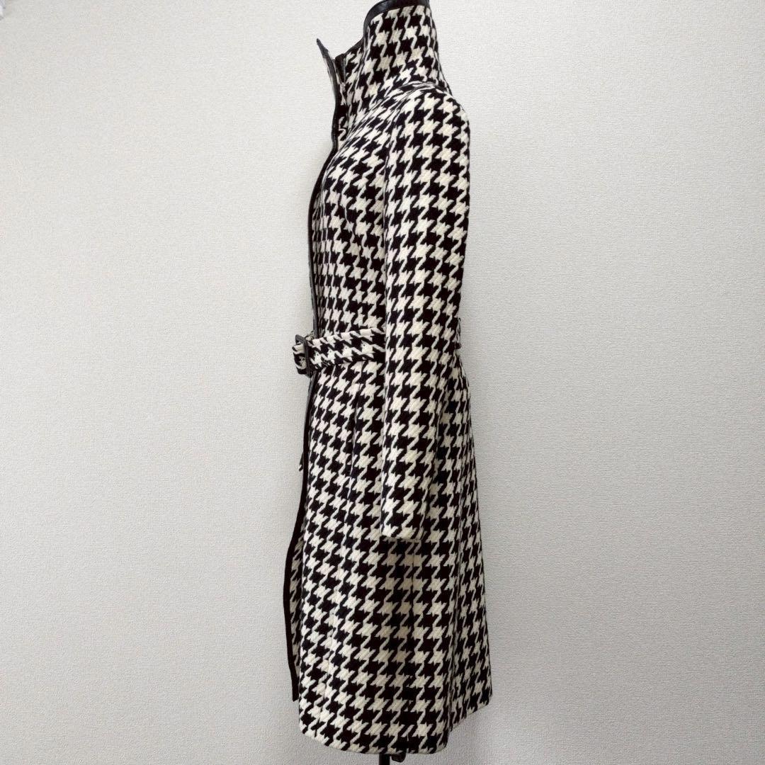 ボッシュ◇ロングコート カシミヤ 38スタンドカラー ベルト ジップ レザー