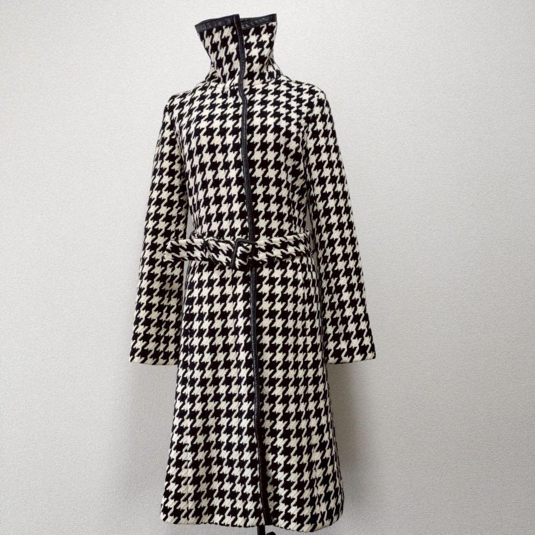 ボッシュ◇ロングコート カシミヤ 38スタンドカラー ベルト ジップ レザー