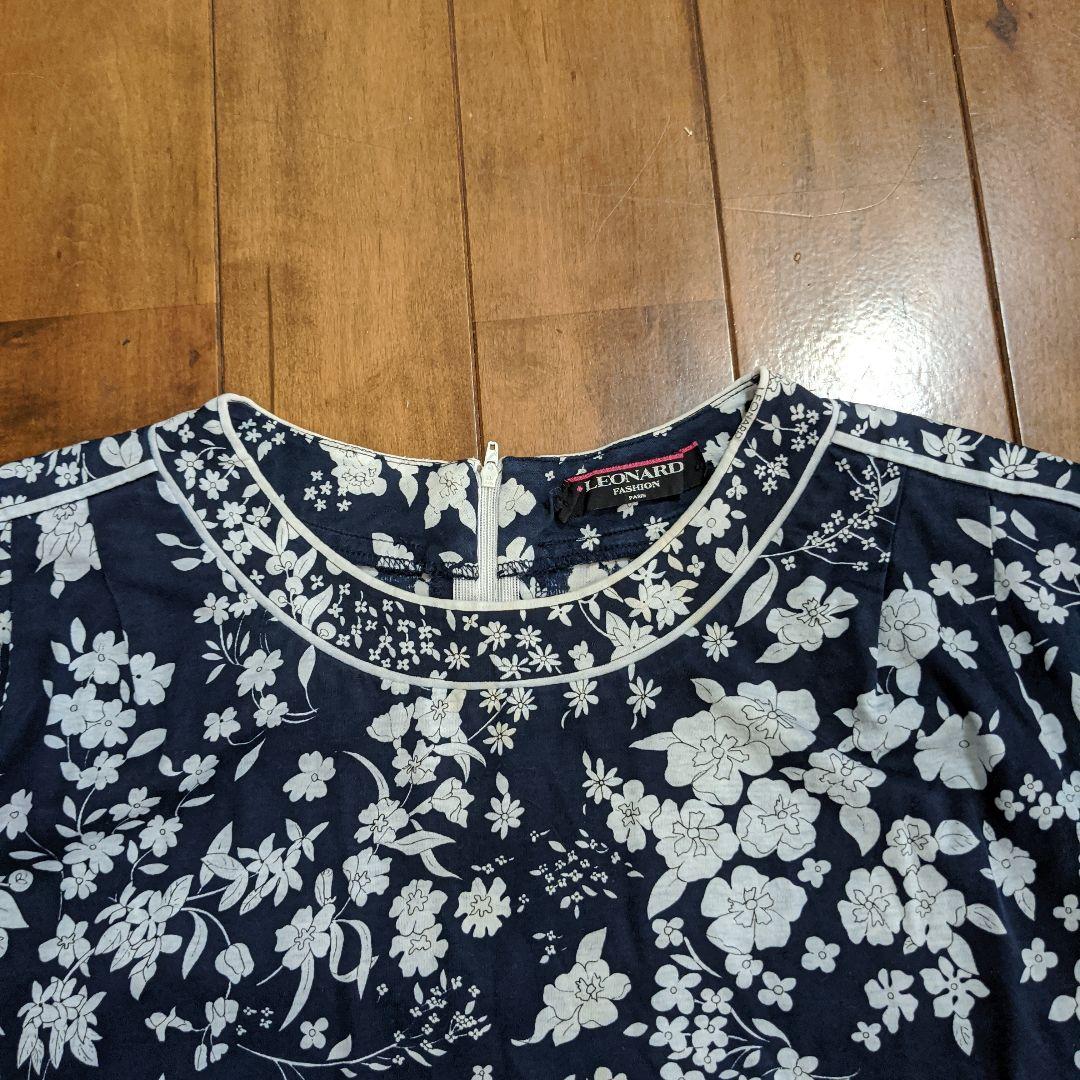 LEONARD ネイビーフラワープリント 半袖Tシャツl