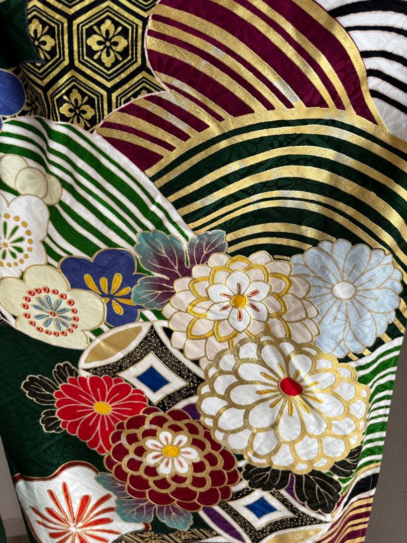 ⭐️間もなく終了（3/1までの出品）振袖フルセット　正絹振袖　成人式　深緑系