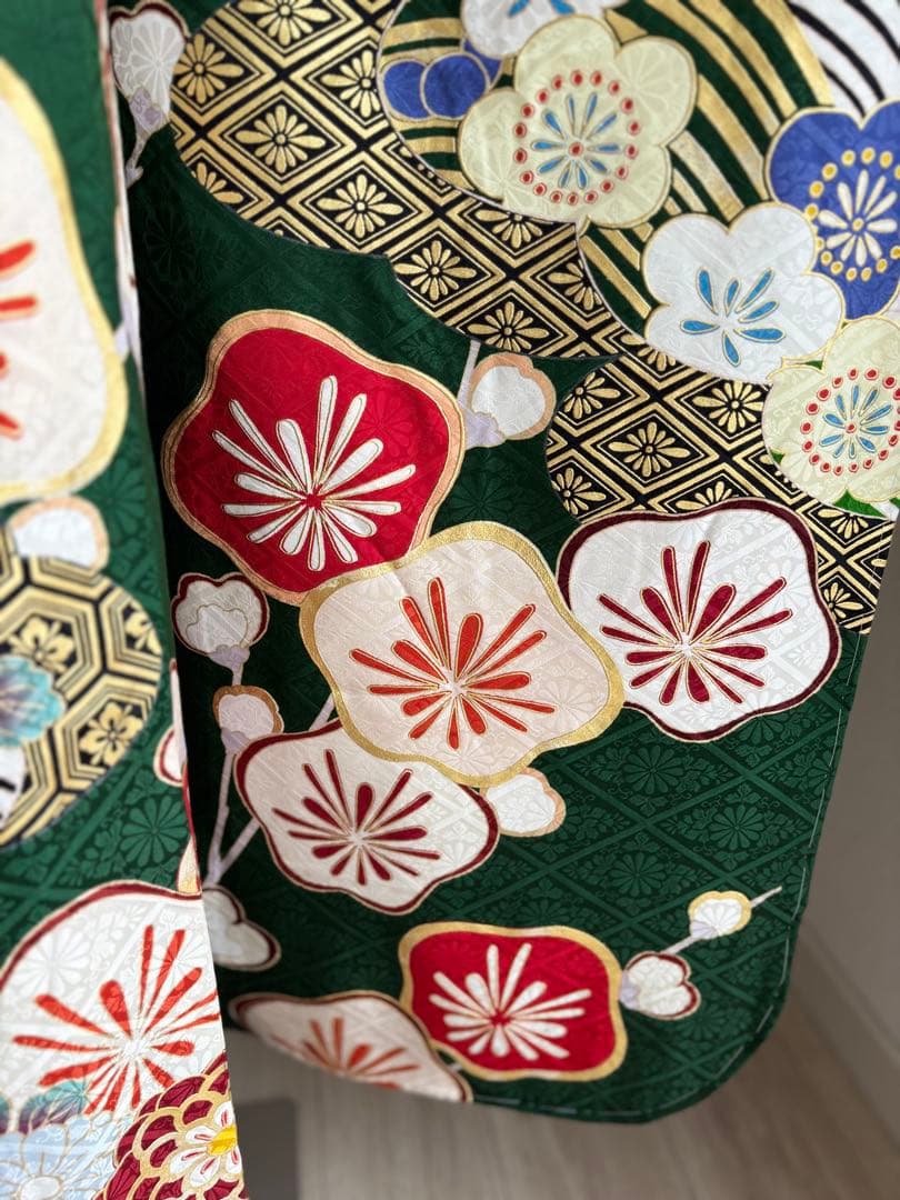 ⭐️間もなく終了（3/1までの出品）振袖フルセット　正絹振袖　成人式　深緑系