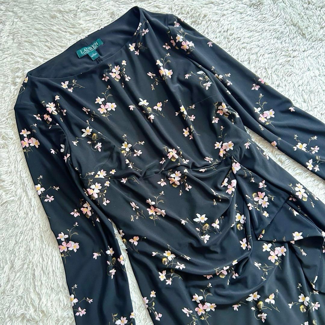 美品　ローレンラルフローレン　大きいサイズ　6 ドレスワンピース　花柄　ドレープ