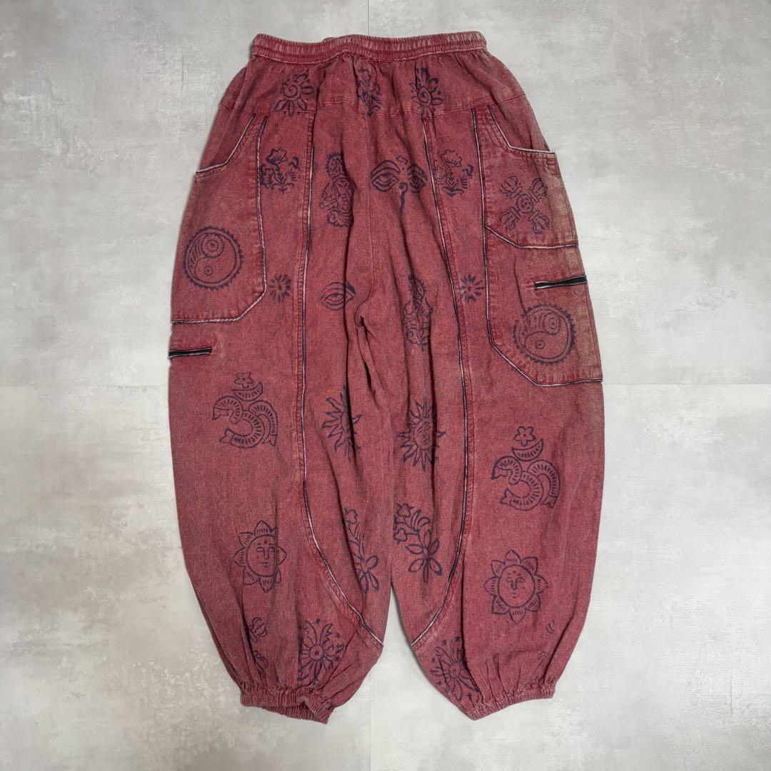 vintage バルーンパンツ　ネパール製　コットン　赤　民族　ネイティブ