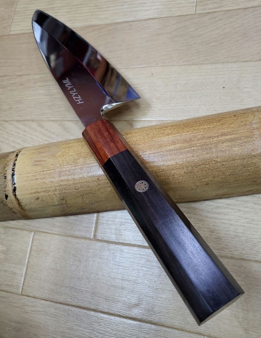 TORA出刃包丁　鏡面仕様天然木柄　ケース付き