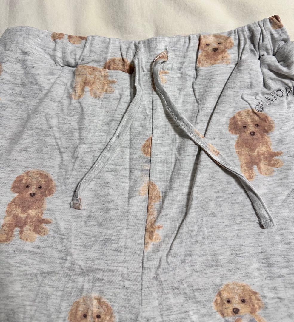 【新品未使用】ジェラートピケ　犬　プードル　半袖ロゴTシャツ　ロングパンツグレー