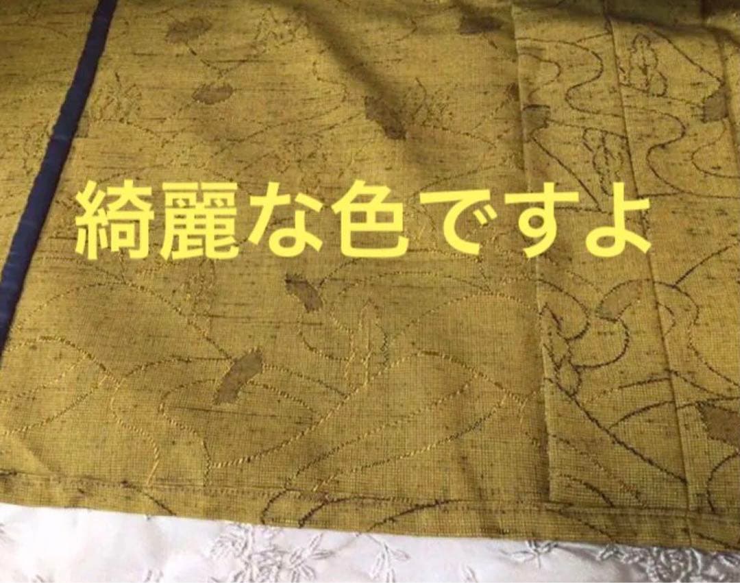 手作りロングコート　アウター　和服リメイク　ウグイス色　襟大きく　モダン