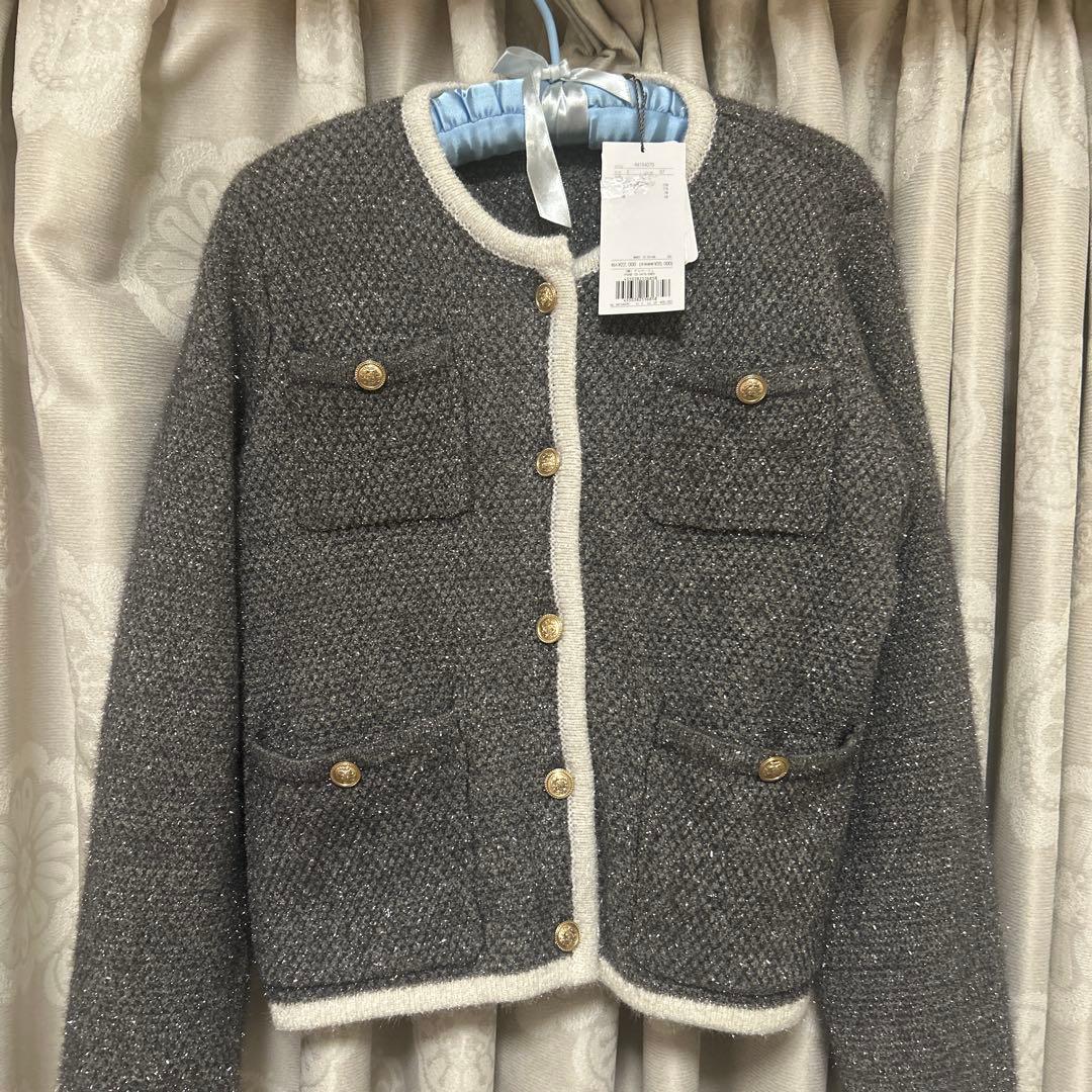 新品未使用　JUSGLITTY ラメツイードノーカラージャケット　グレー