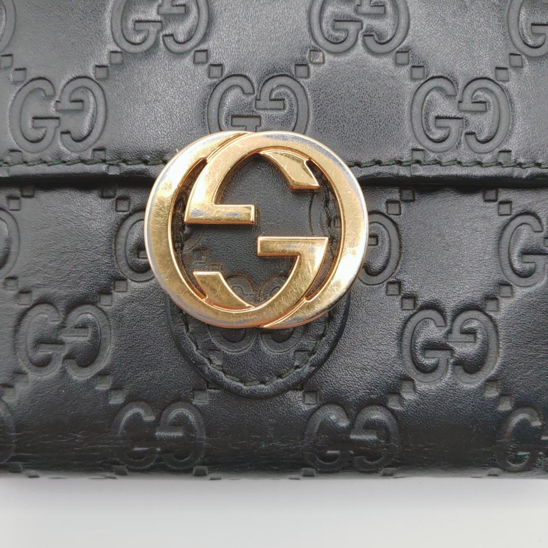 グッチ　GUCCIシマ　インターロッキングG　財布　2つ折り財布　レディース　黒