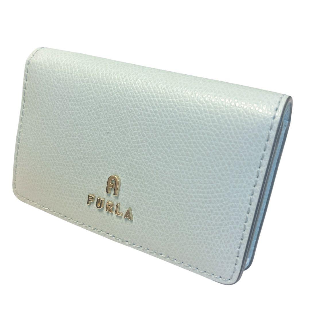 【未使用★保存袋付】FURLA カードケース 名刺入れ アーチロゴ ミントブルー