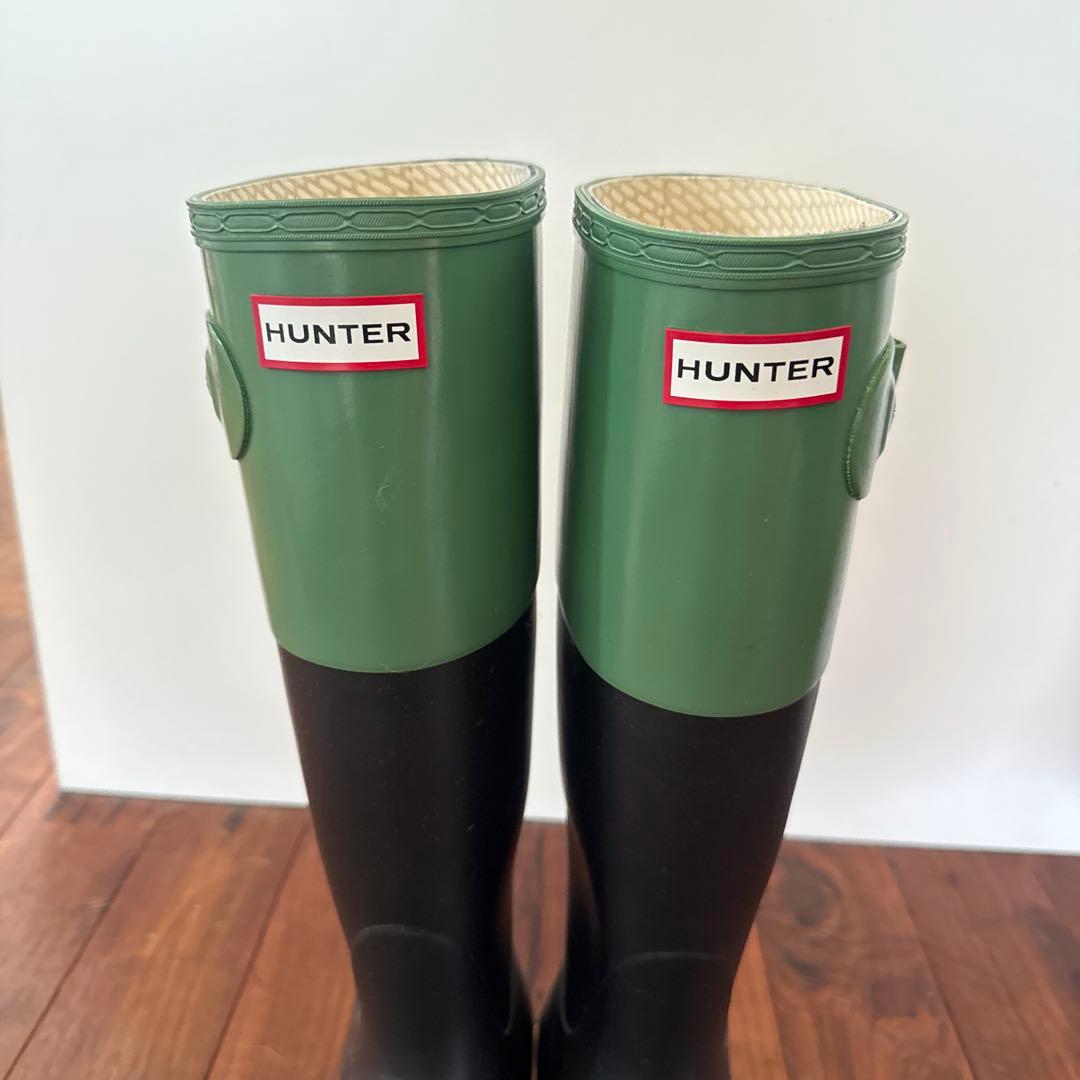 HUNTER 長靴 緑・黒 バックル付き