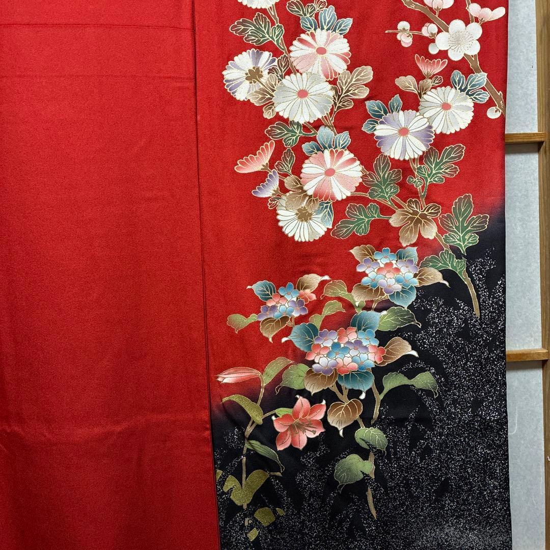 銀*め様 振袖、東京ますいわ屋ブランド、ます美ガード、新品、美品、朱色に梅菊紫陽