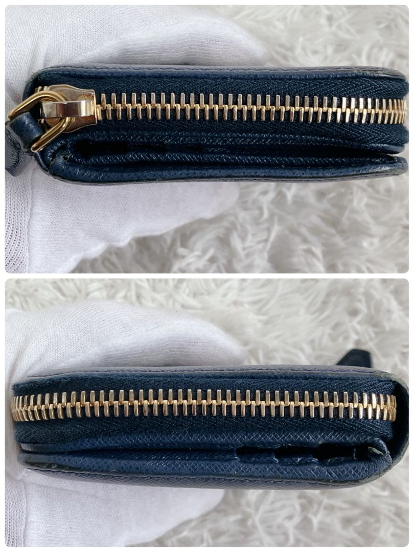 プラダ PRADA 折り財布 1ML522 フラップ ゴールド金具 ネイビー　青