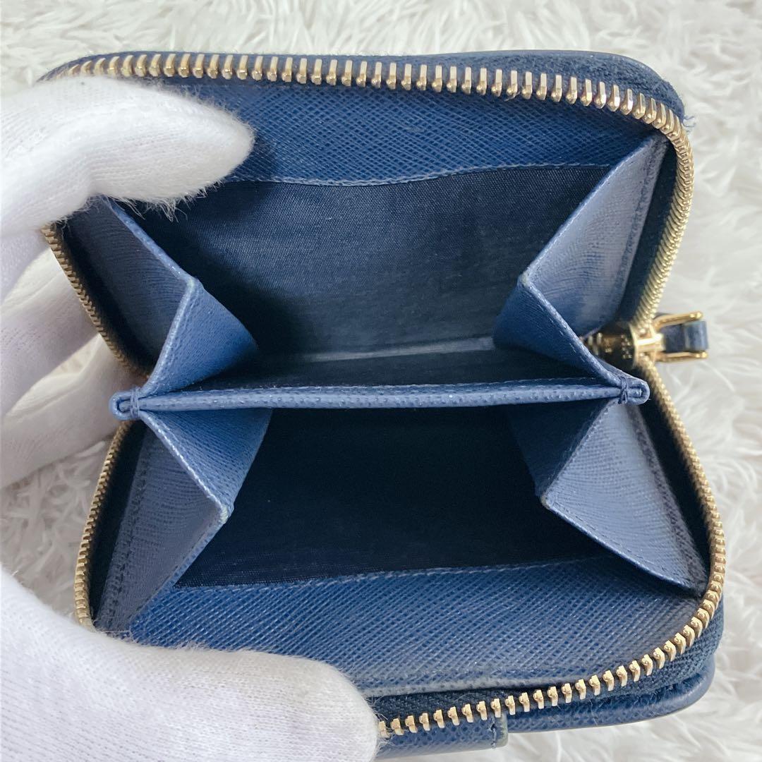 プラダ PRADA 折り財布 1ML522 フラップ ゴールド金具 ネイビー　青