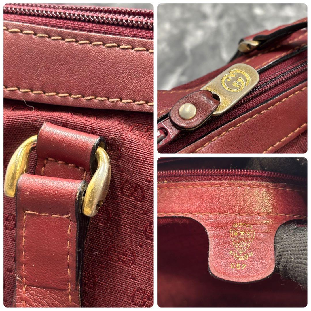 ✨美品✨GUCCI GG ボストンバッグ ハンド ブラウン 赤 レザー ロゴ