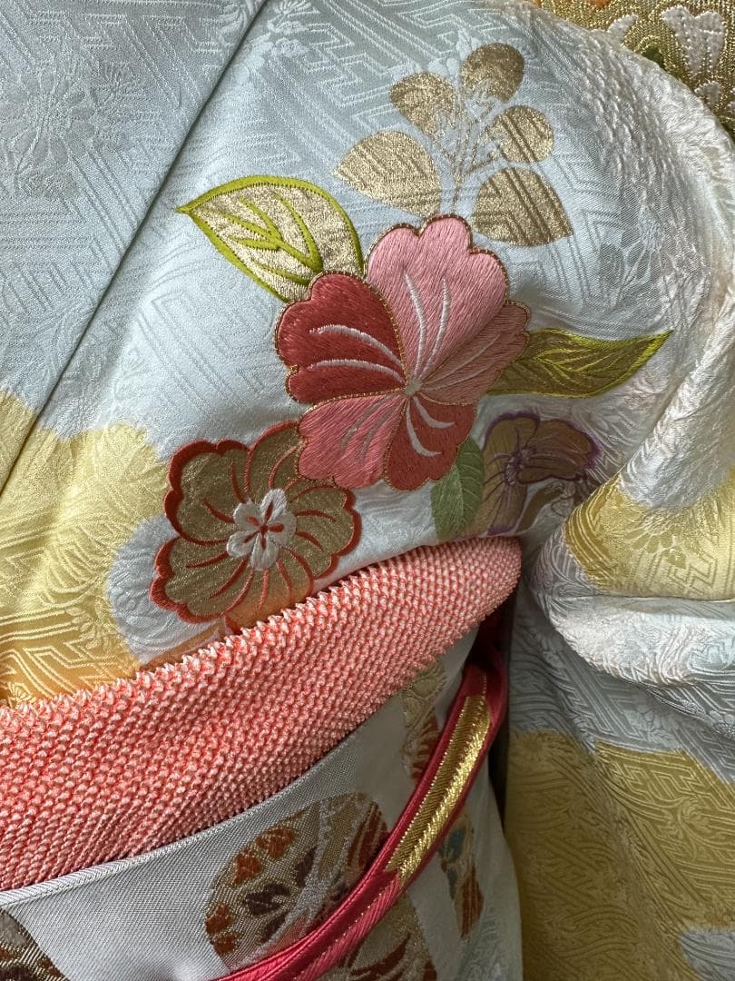 千總 桶絞り刺繍パステルカラー 振袖 川島織物袋帯フルセット