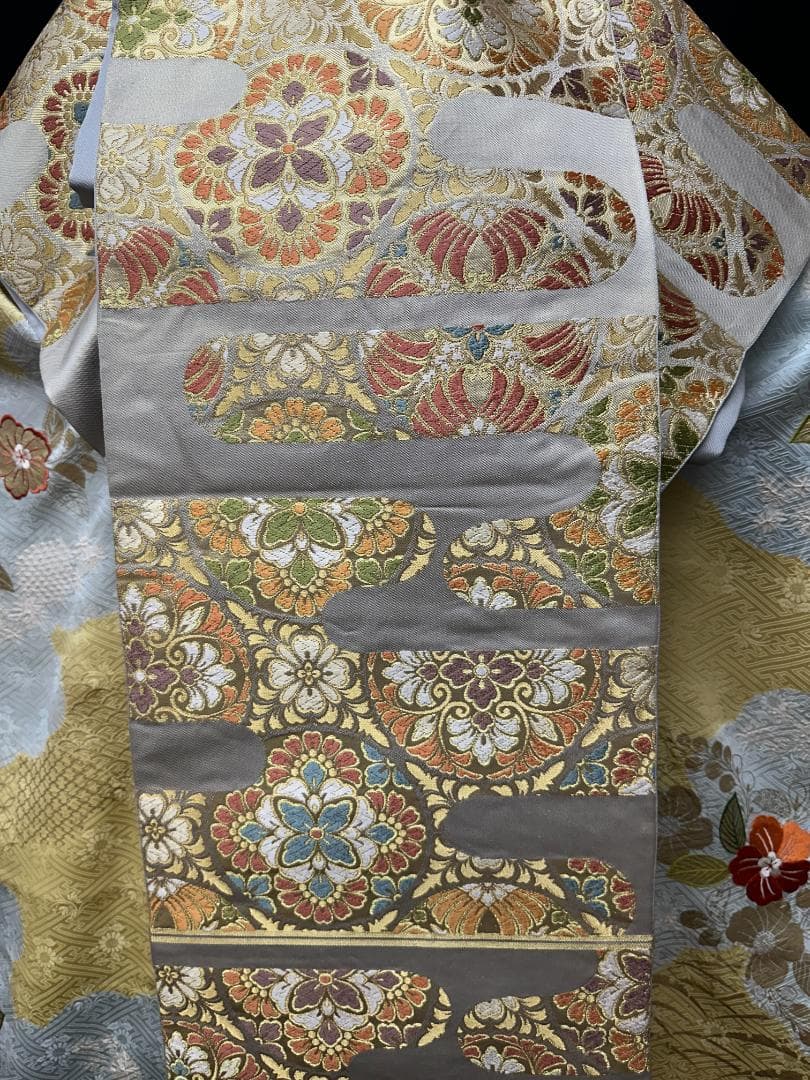 千總 桶絞り刺繍パステルカラー 振袖 川島織物袋帯フルセット