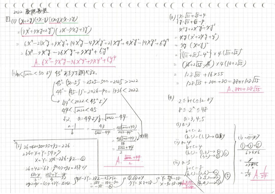 塾講師オリジナル数学解説 全310ページ 早慶6高 入試 過去問 2013-22