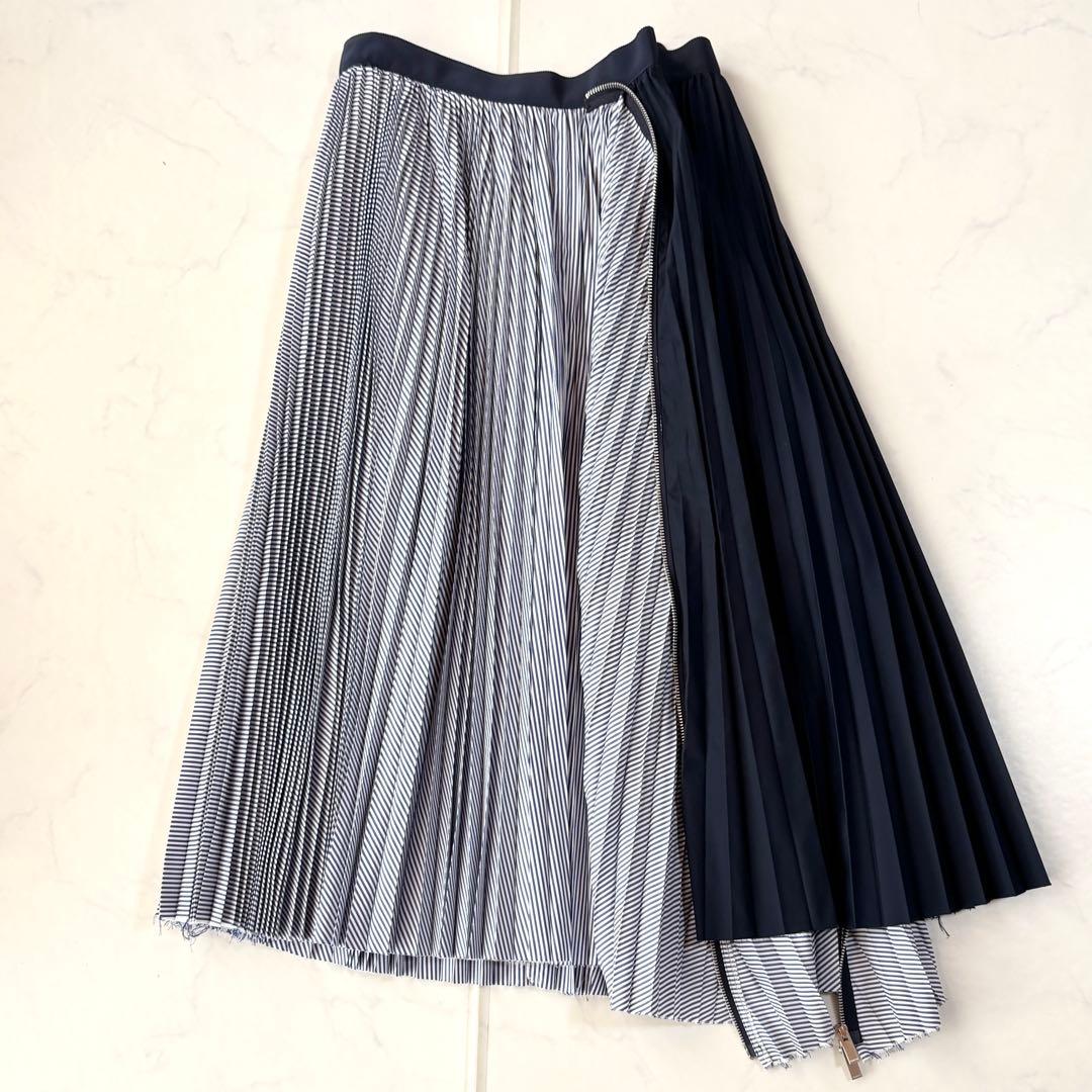 極美品✨sacai　アシンメトリー　ドッキングプリーツスカート 切替 プリーツ
