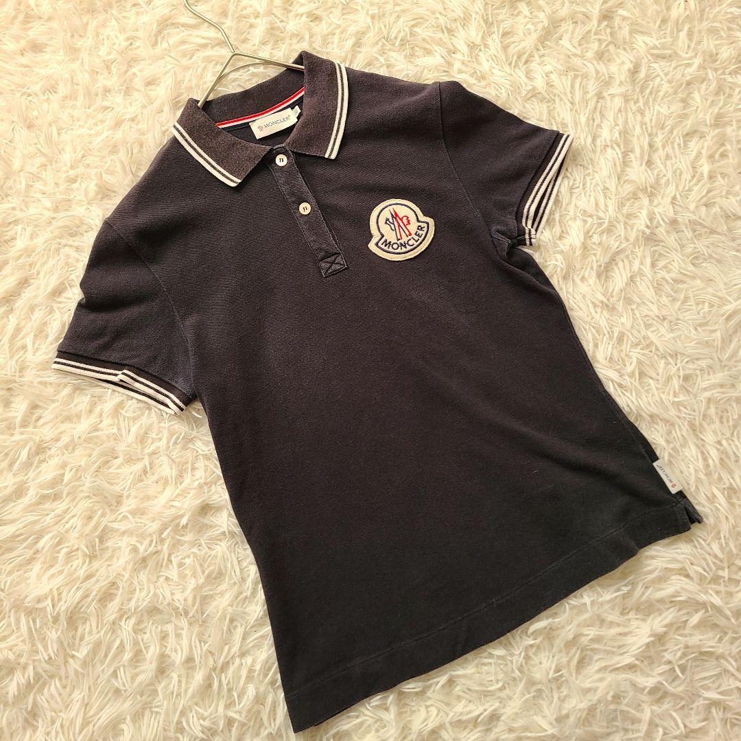 MONCLER ポロ シャツ ロゴ ワッペン ライン ネイビー XS