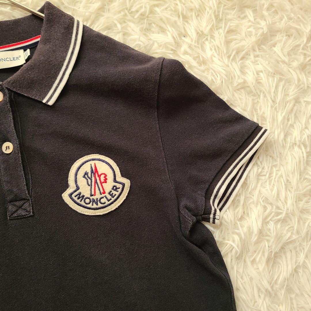 MONCLER ポロ シャツ ロゴ ワッペン ライン ネイビー XS
