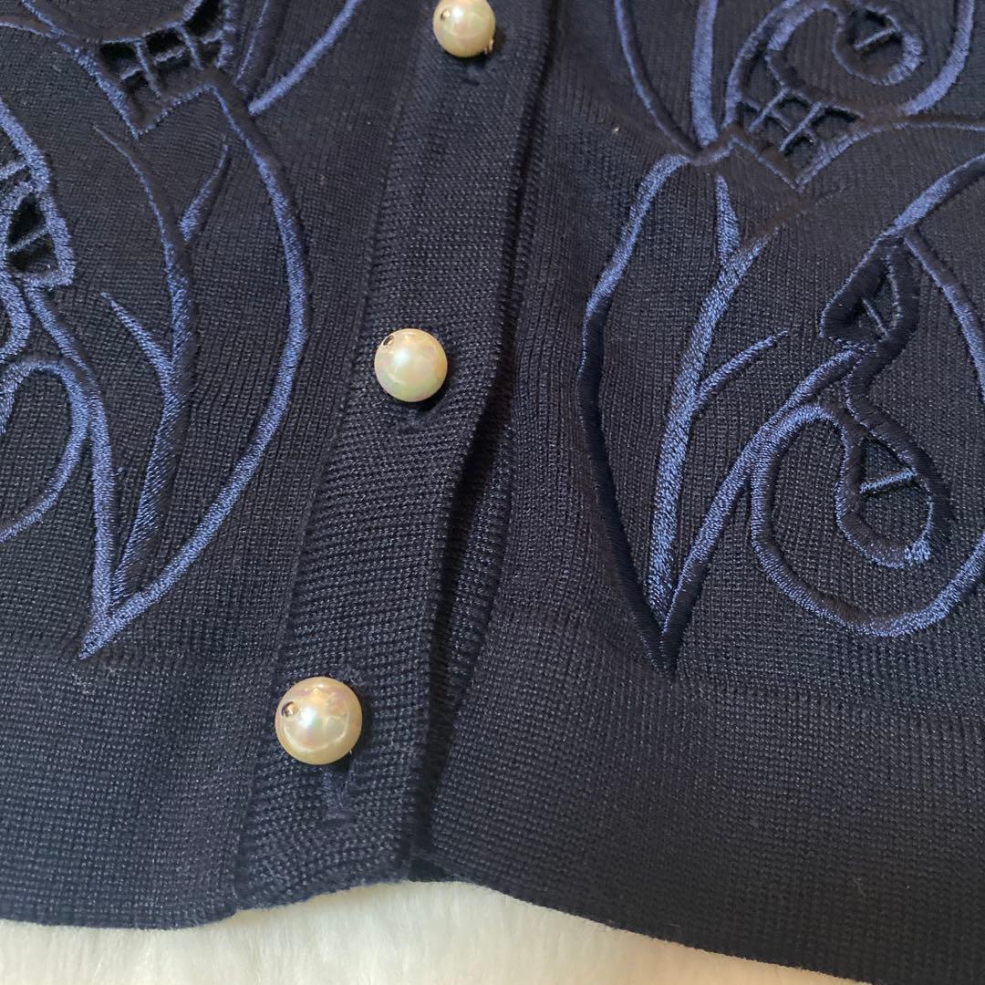 Christian Dior 花柄刺繍 ネイビー アンサンブル