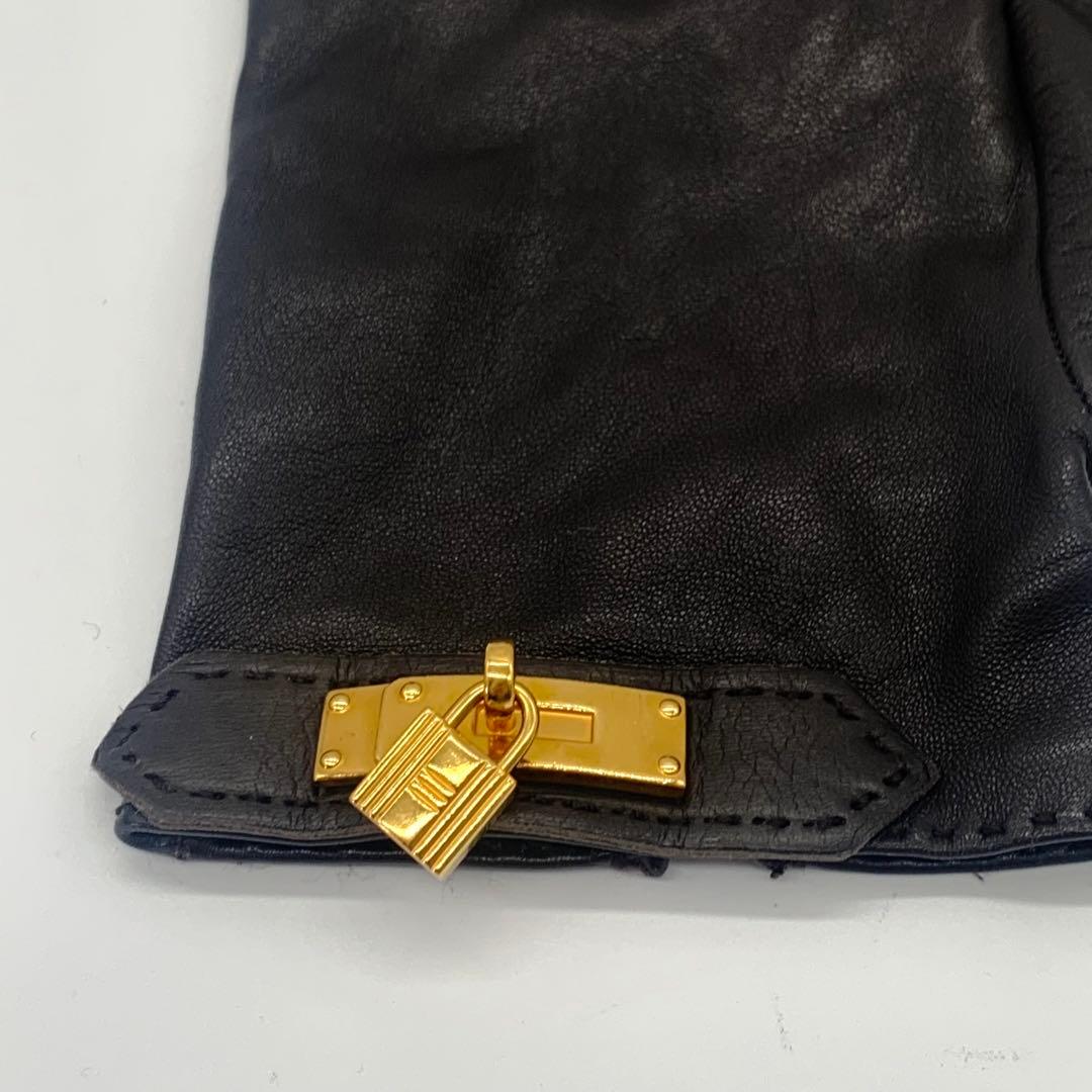 HERMES エルメス レザー手袋 オーケリー ゴールド金具 ブラック 黒