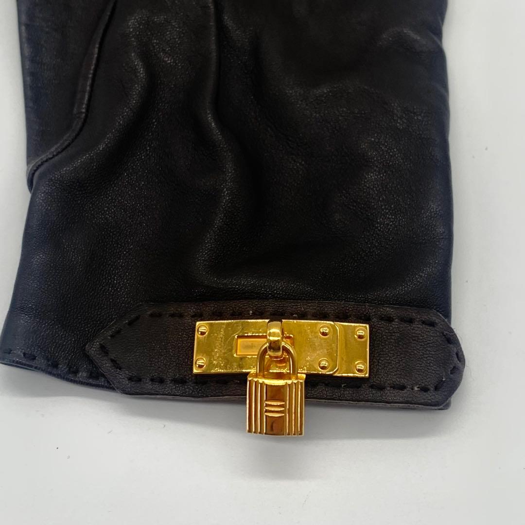 HERMES エルメス レザー手袋 オーケリー ゴールド金具 ブラック 黒