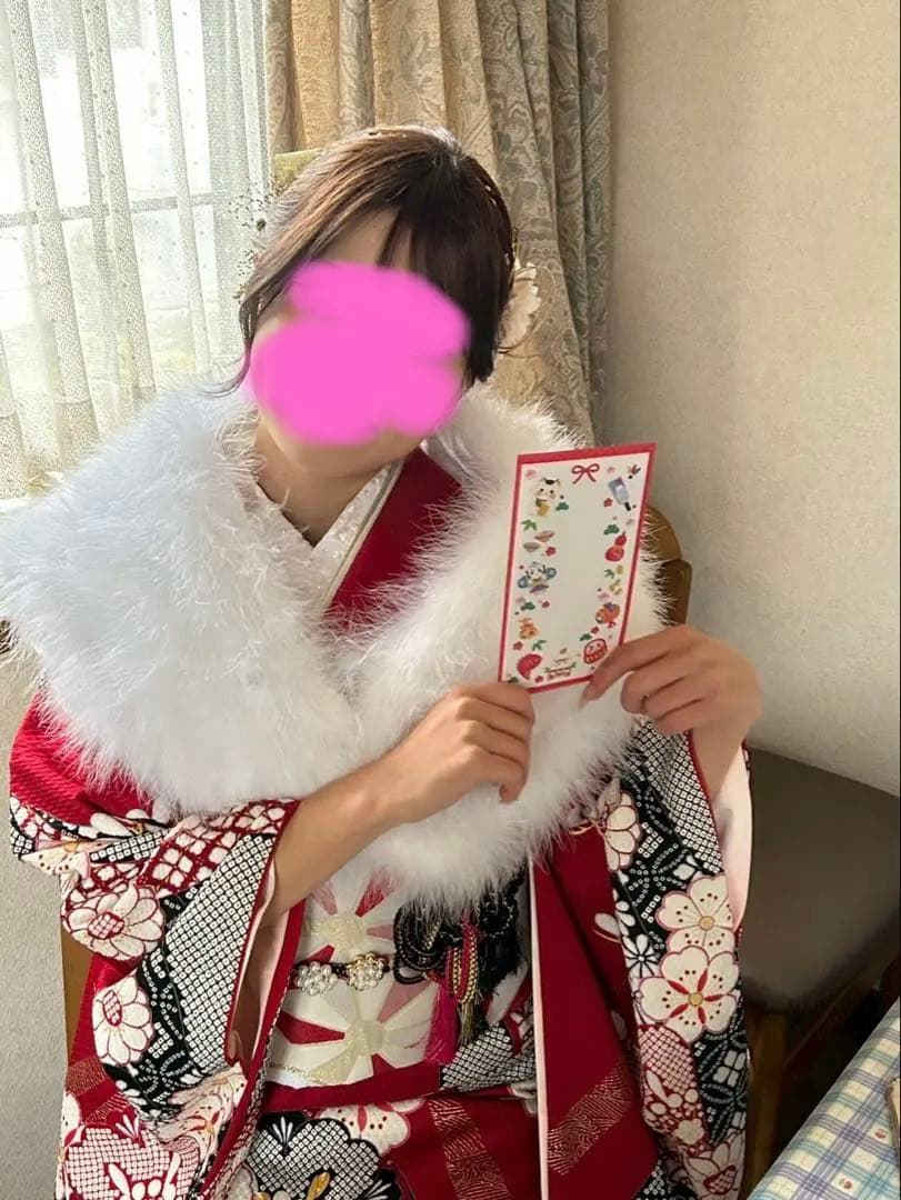 赤い振袖　ファー付きフルセット　値下げ中