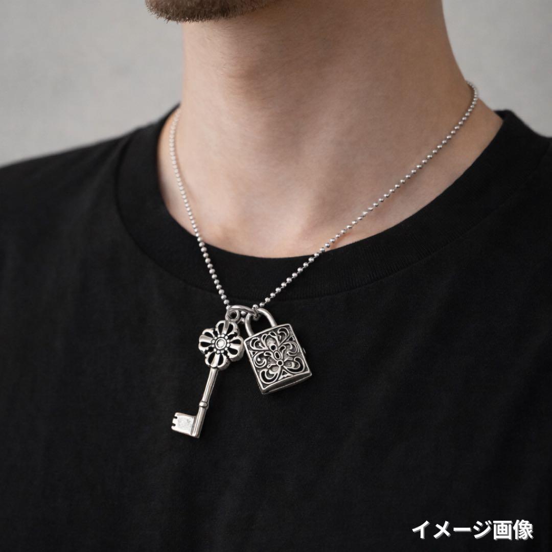 SV925 鍵×南京錠チャーム ボールチェーンネックレス 374