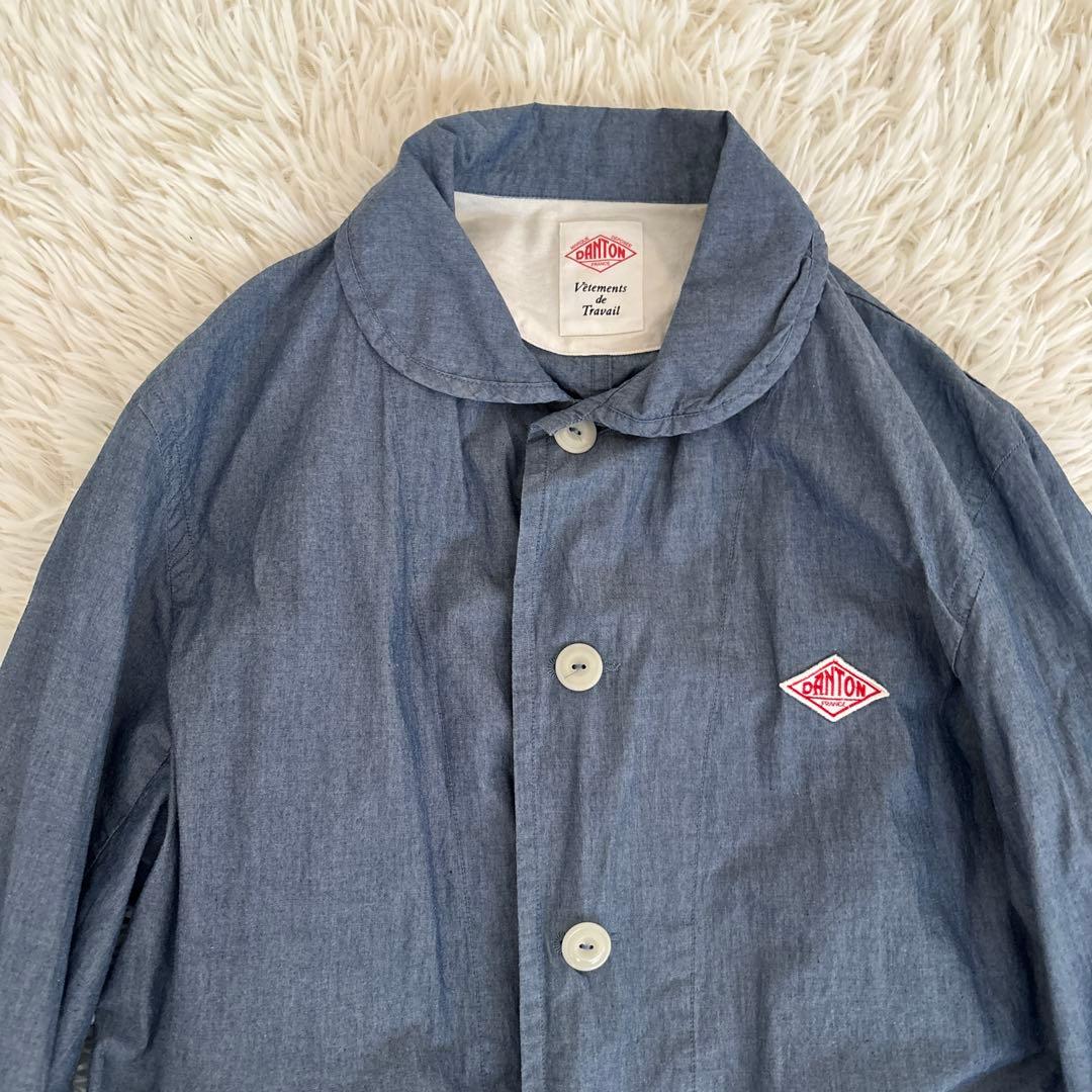 美品 DANTONダントン カバーオールジャケット コットンシャンブレー丸襟L