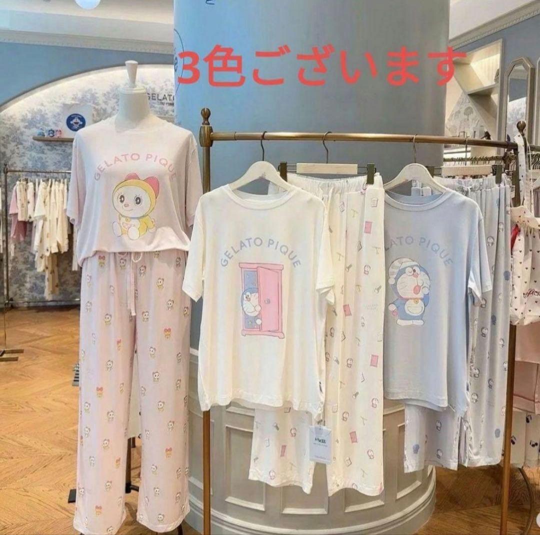 ルームウェア パジャマジェラートピケ ドラえもん上下セット 白