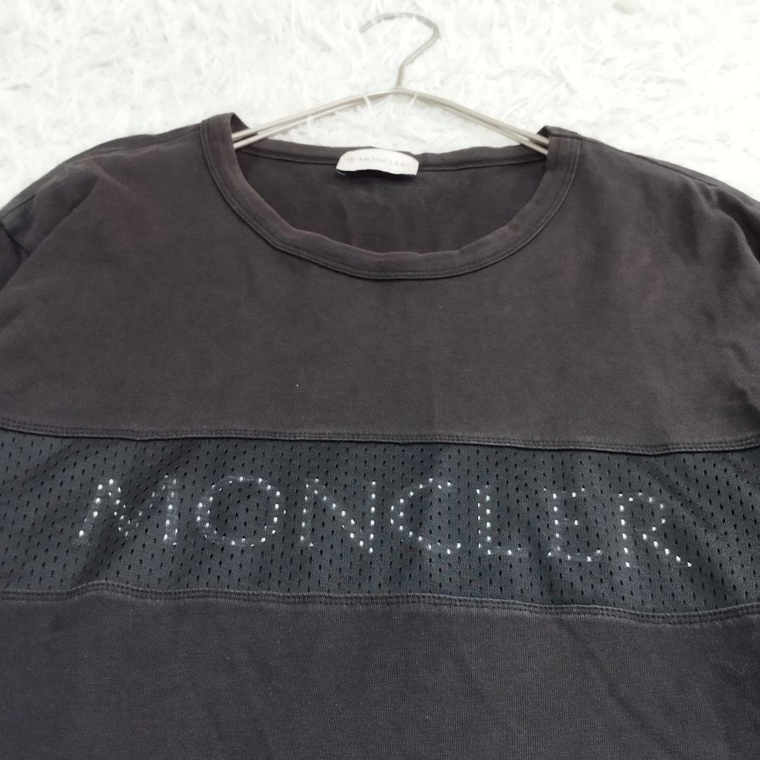 17247✨モンクレール XL ロングカットソー メッシュロゴ センターロゴ 黒