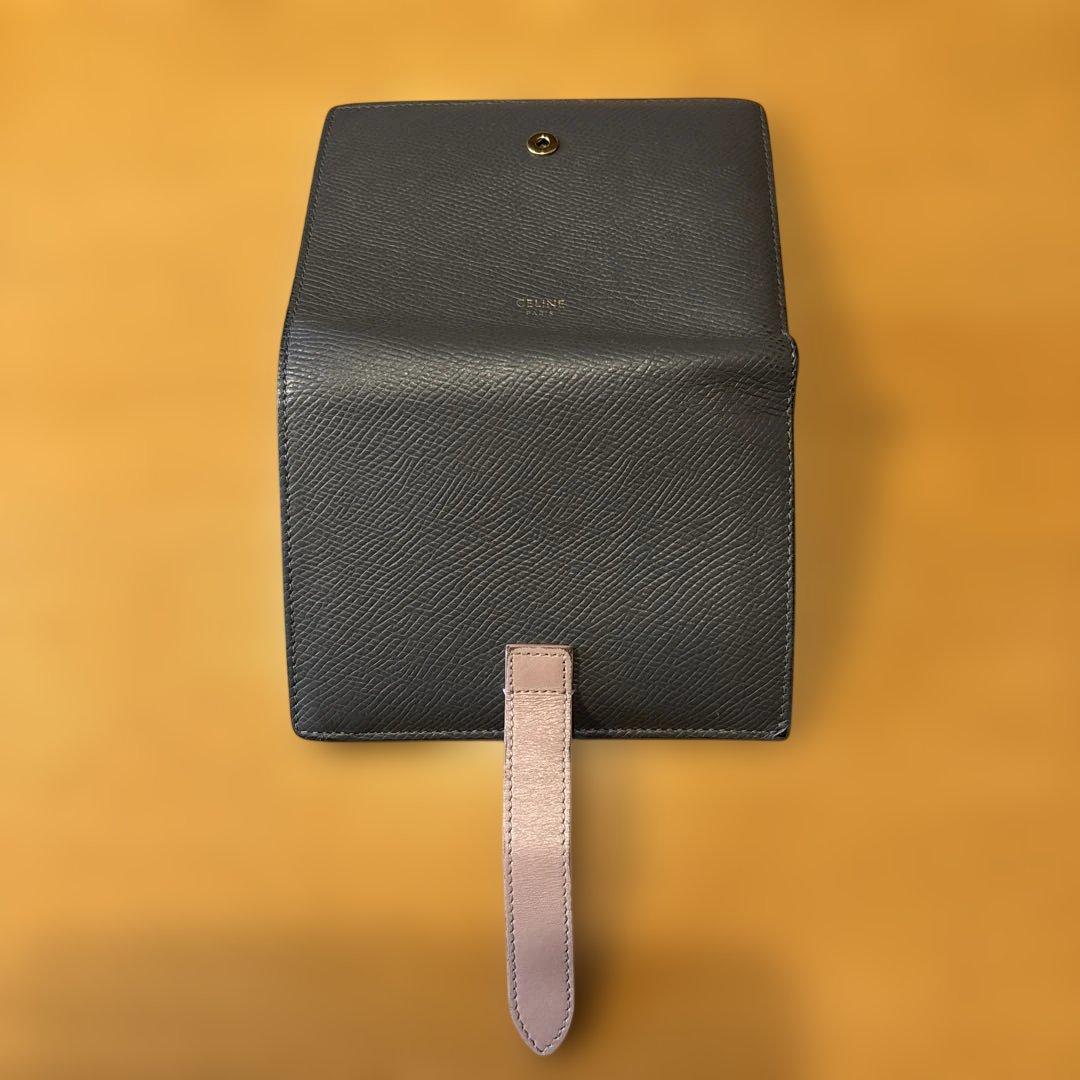 CELINE 二つ折り財布 ネイビー レザー