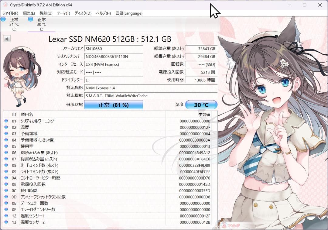 Lexar SSD NM620 512GB M.2。