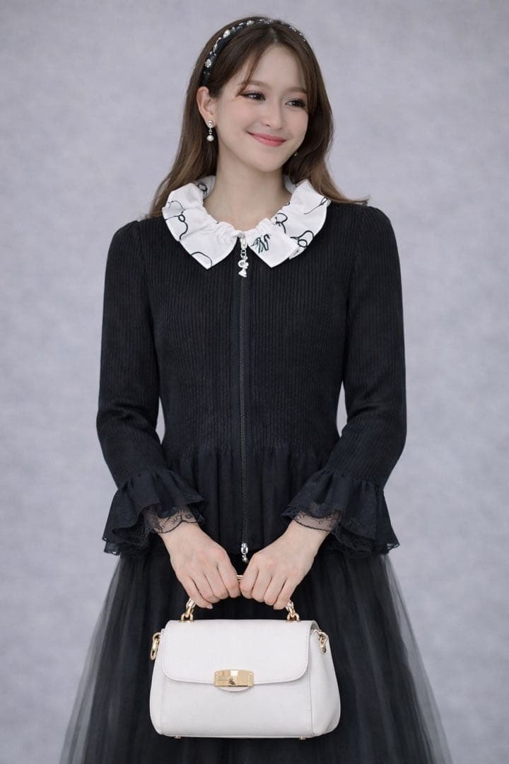 美品 M’S GRACY カタログ掲載 袖リボン ジップニット 黒 40