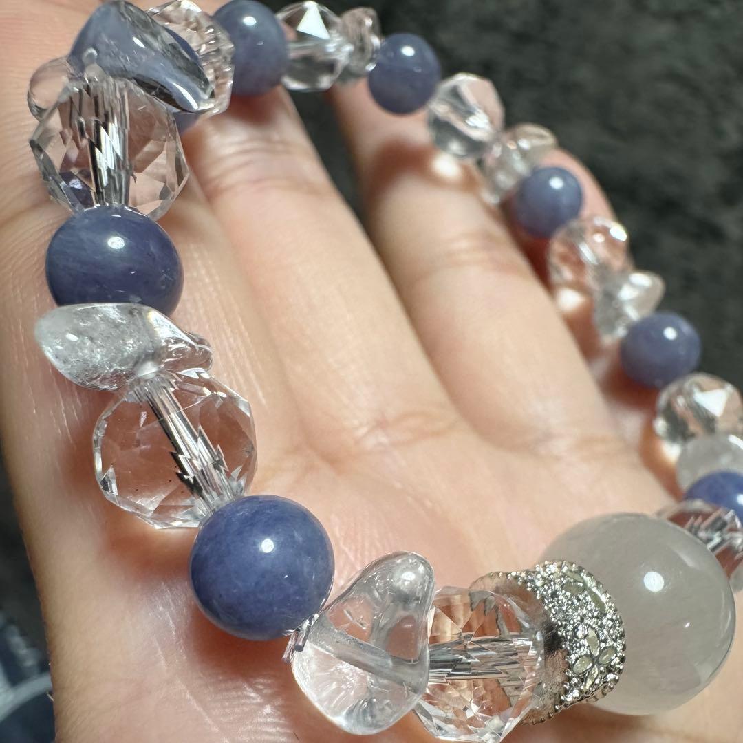 ホワイトサゲニティッククォーツ×タンザナイト×水晶 金運 魔除け 天然石