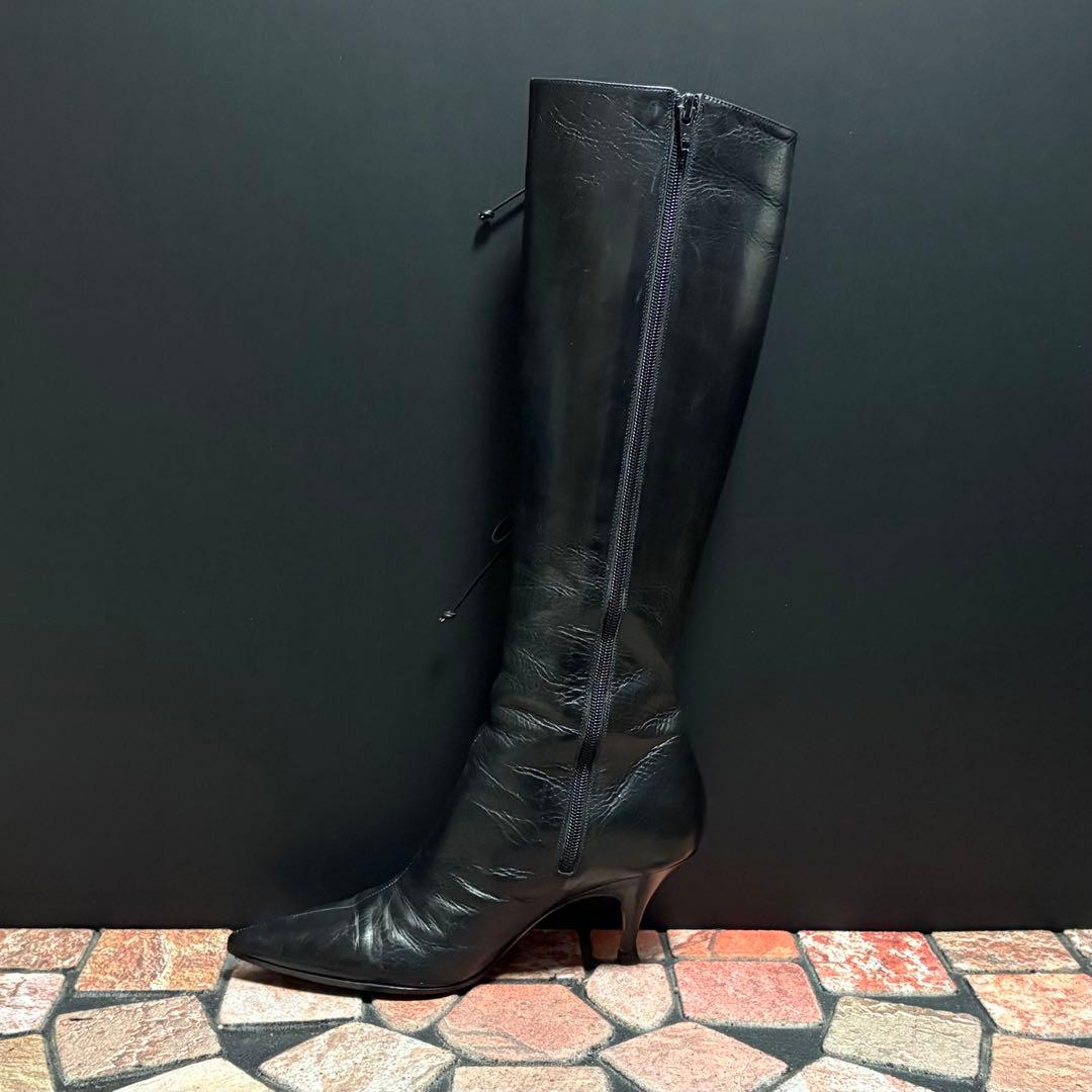 マノロブラニク　ロングブーツ　23.5cm サイドジップ　サイドレース　上品　黒