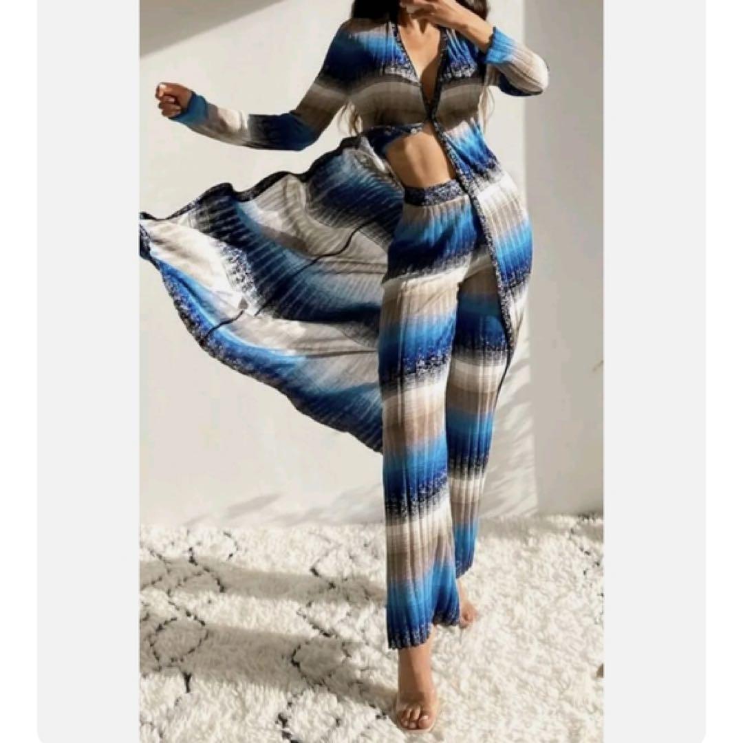 完売品♡ZARA グラデーションニット ロングカーディガン プリーツ調 M位