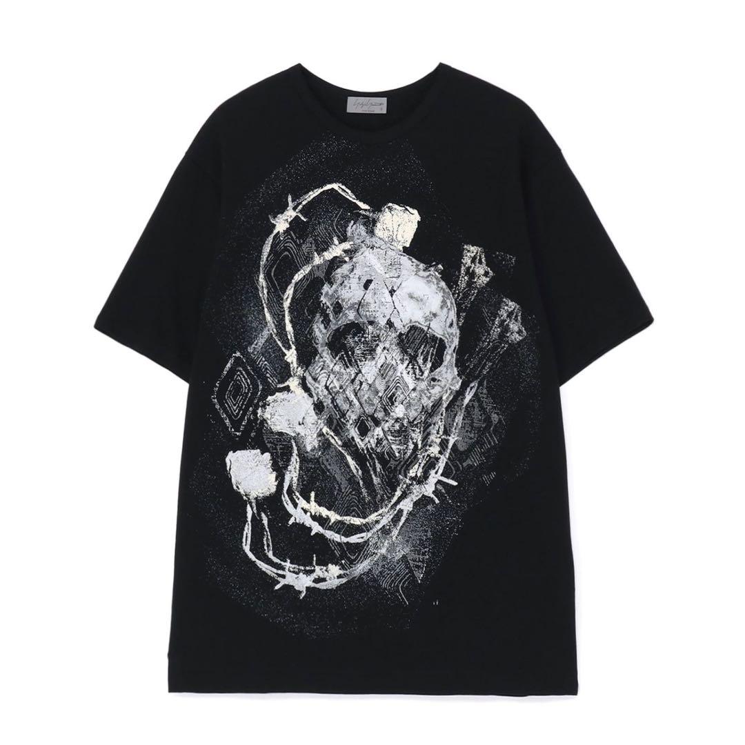 YohjiYamamoto 23ss スカルローズTシャツ 髑髏&薔薇&有刺鉄線