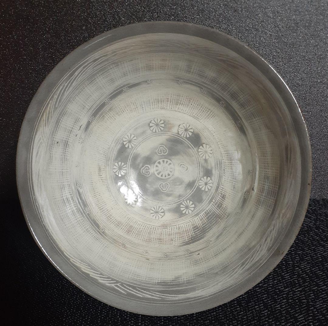 萬古焼　菰山窯　【宮田豊】造　花三島　彫り三島　刷毛目　菓子鉢　菓子器　茶道具