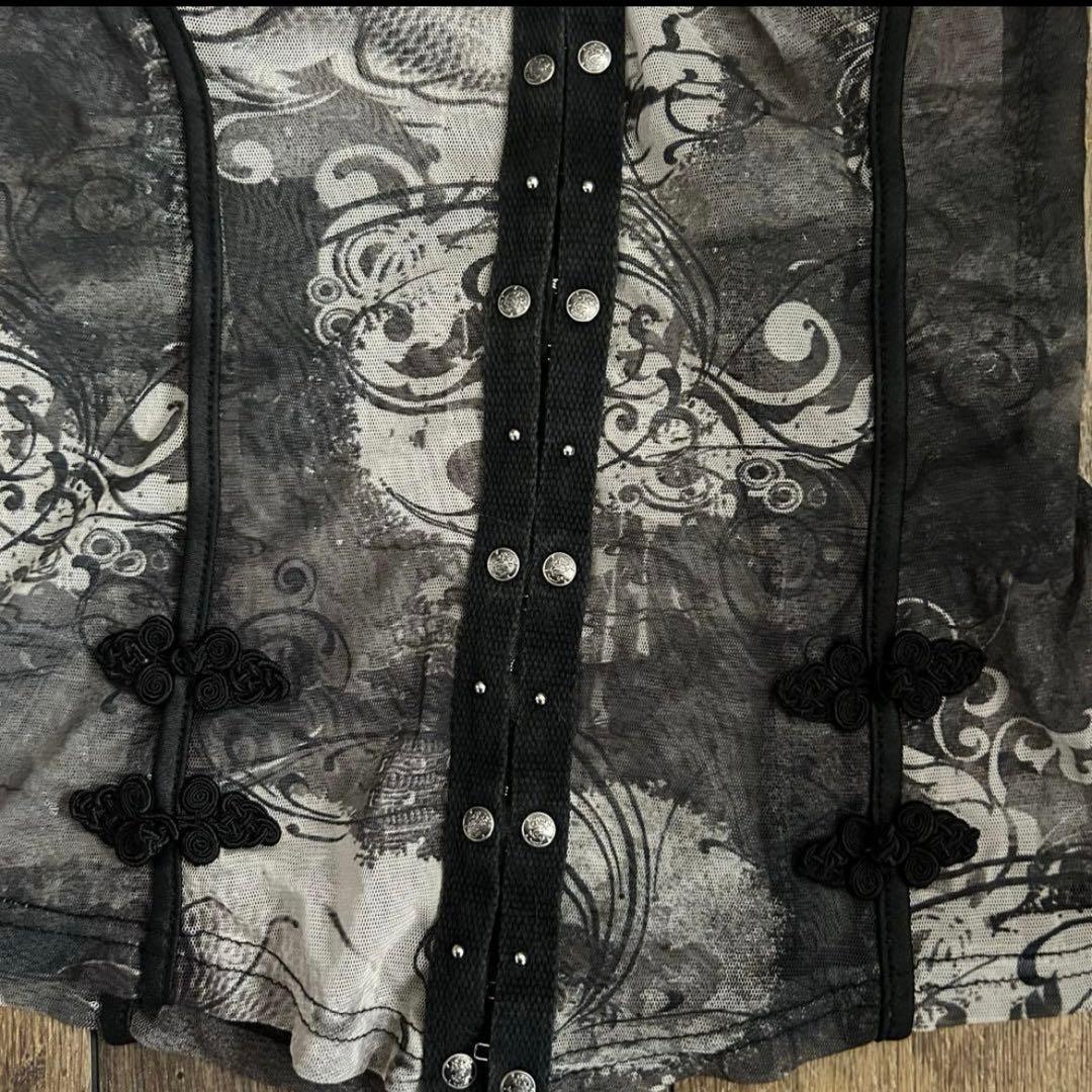 OzzCroce チャイナ柄コルセット風シアーホルターネックキャミ ゴシック