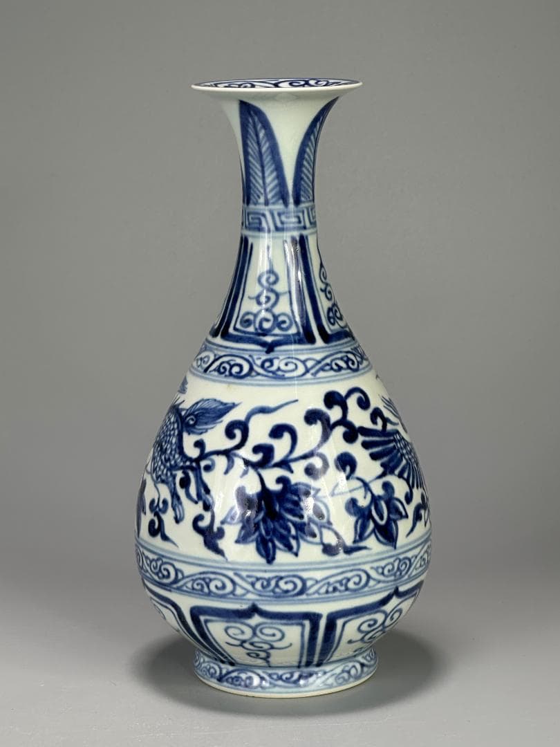 青花鳳凰文花瓶　染付花瓶　花器　華道具　花入　唐物