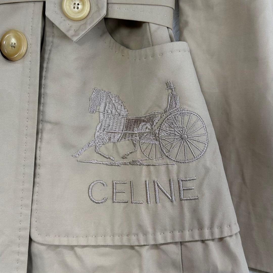 CELINE セリーヌ コットン ベージュ トレンチコート レディース ロゴ刺繍