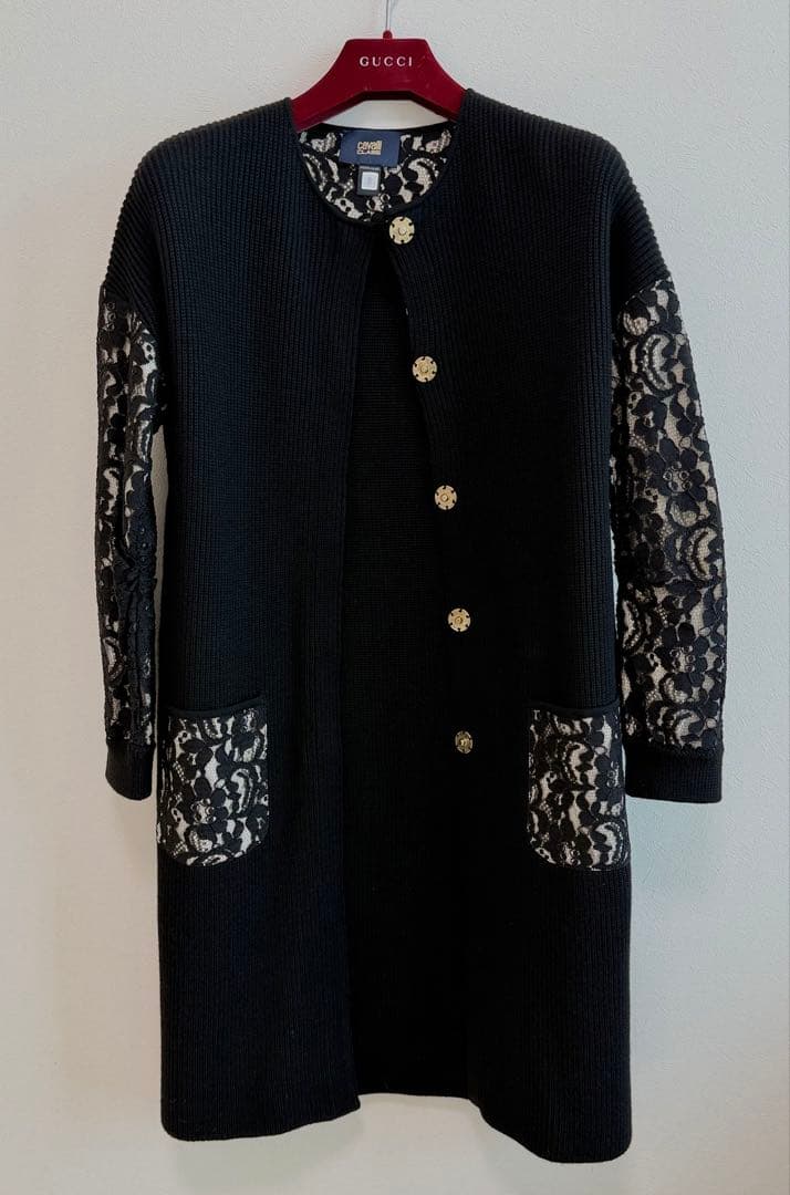 【試着のみ】cavalli class ニットコート　ブラック　Mサイズ